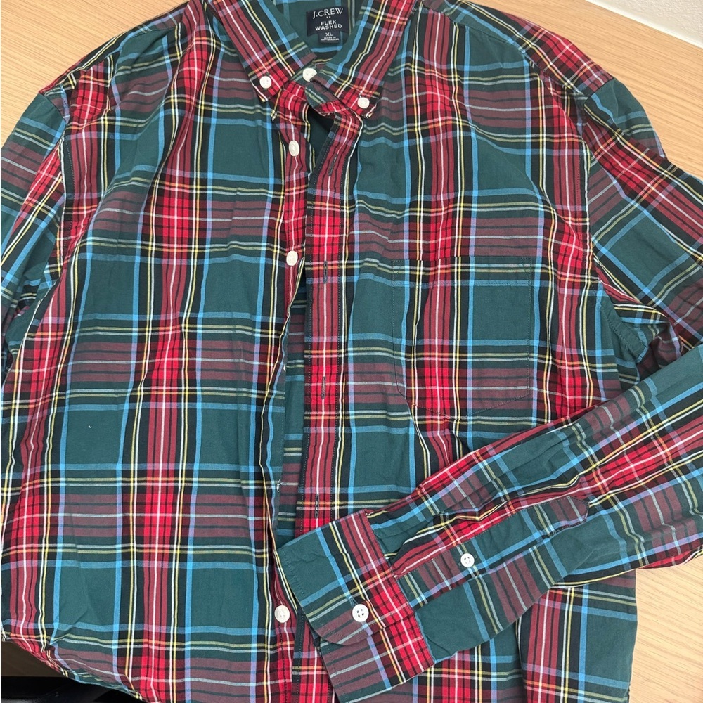 J. Crew Men’s Red and Green Plaid Button-Down Shirt